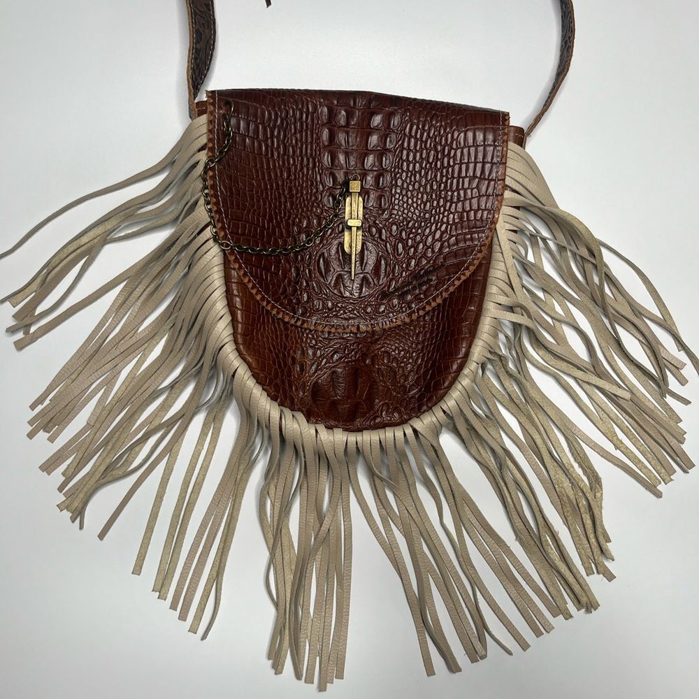 Loriano Tolaini Leather Crossbody Bag Brown Fringe Purse